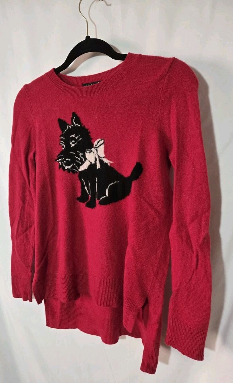 Women's 2 Ply 100% Cashmere Novelty Scottish Terrier Sweater Red Size S dog love